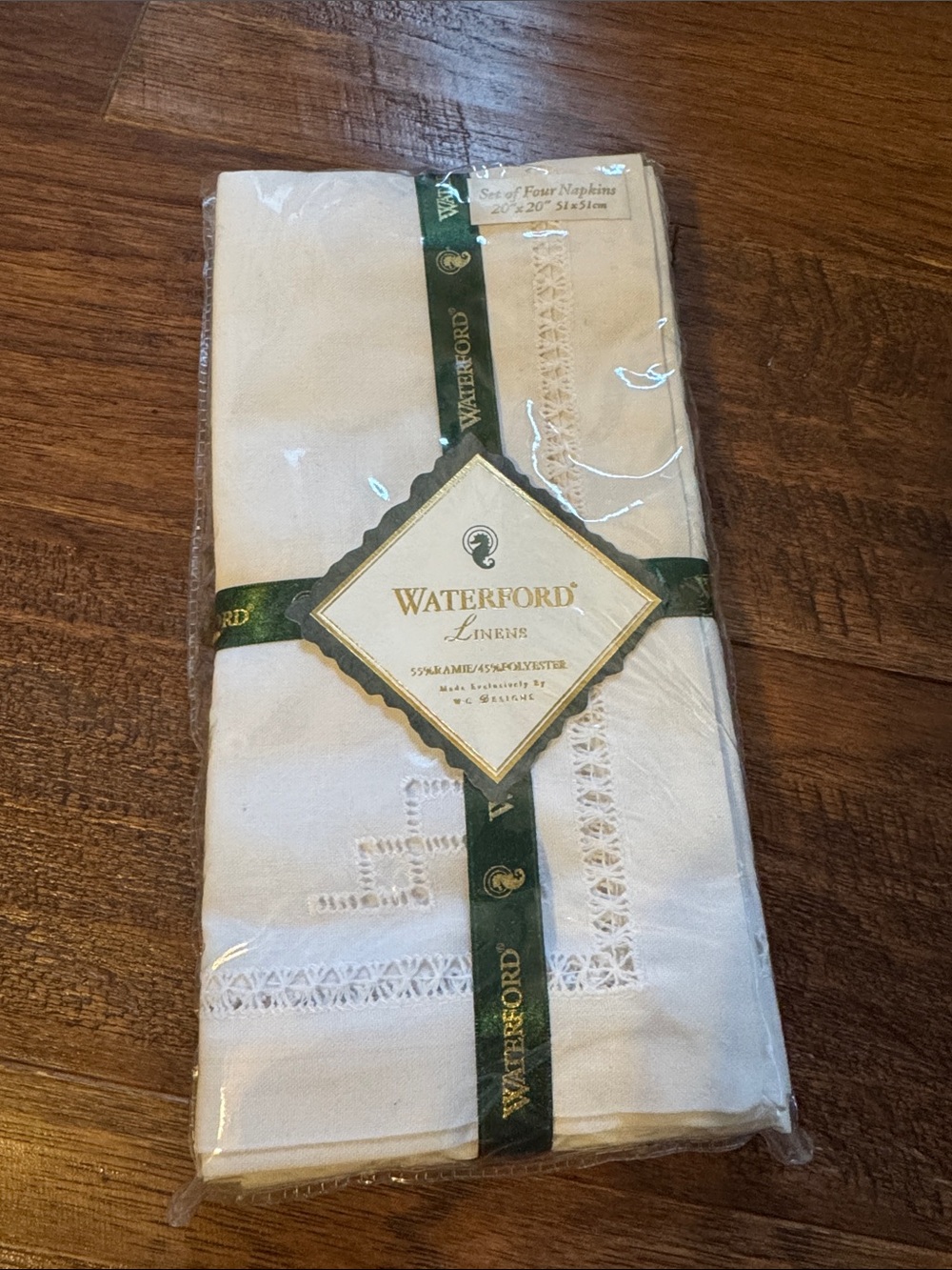 Waterford White Embroidered Cutwork Napkins - Set of Four New without tags